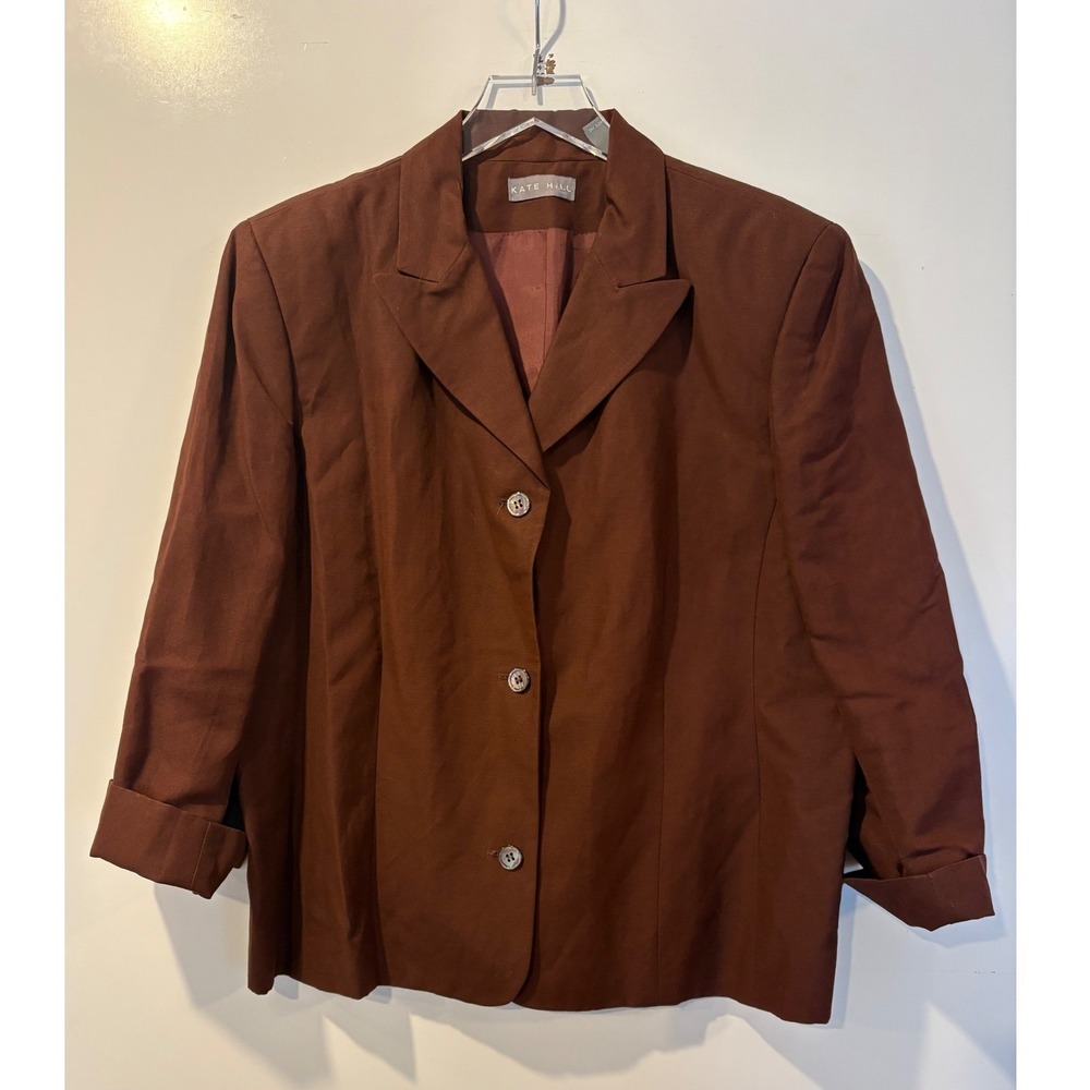 Kate Hill Brown Linen Blend Blazer‎ Jacket Career Womens Size 18